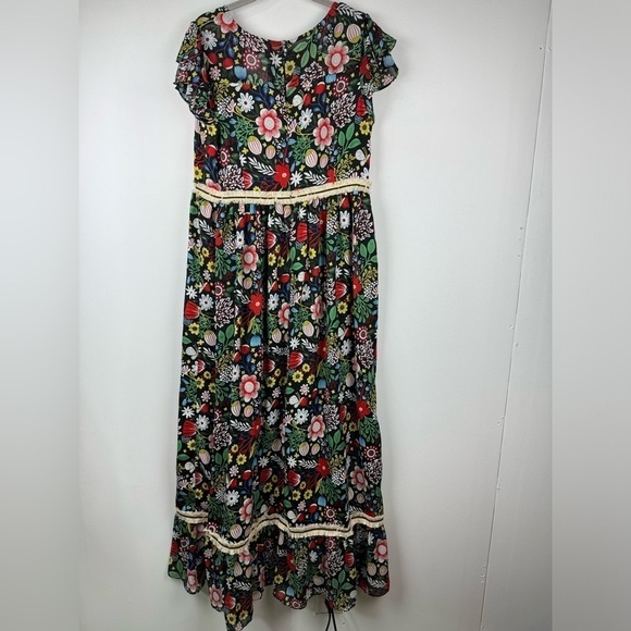 NWT Traffic People Floral Fringe Maxi Dress, Black, Multi, Size XL - Picture 3 of 16